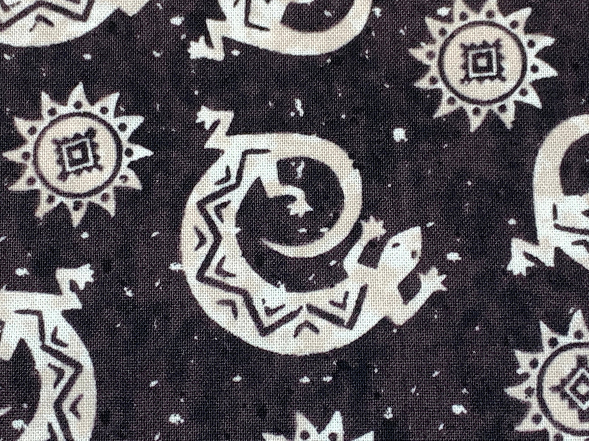 Navajo Lizard Fabric, Black and Cream Southwestern Cotton, Apparel and Decor