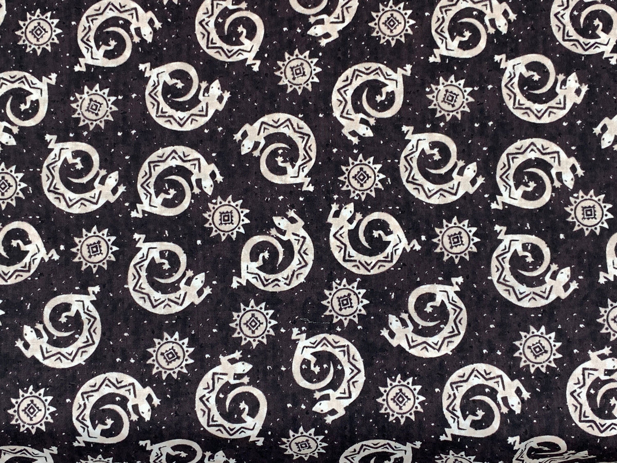 Navajo Lizard Fabric, Black and Cream Southwestern Cotton, Apparel and Decor