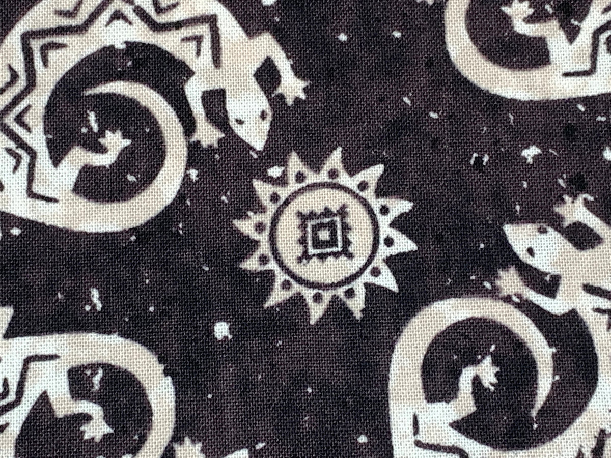 Navajo Lizard Fabric, Black and Cream Southwestern Cotton, Apparel and Decor