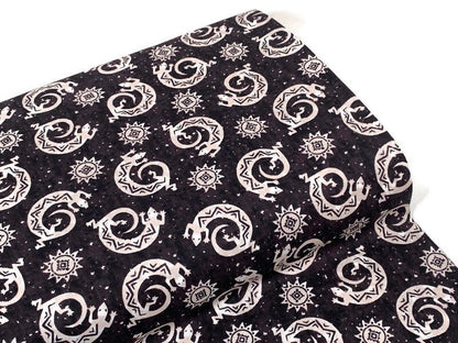 Navajo Lizard Fabric, Black and Cream Southwestern Cotton, Apparel and Decor