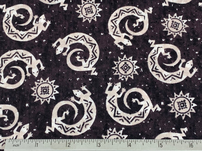 Navajo Lizard Fabric, Black and Cream Southwestern Cotton, Apparel and Decor