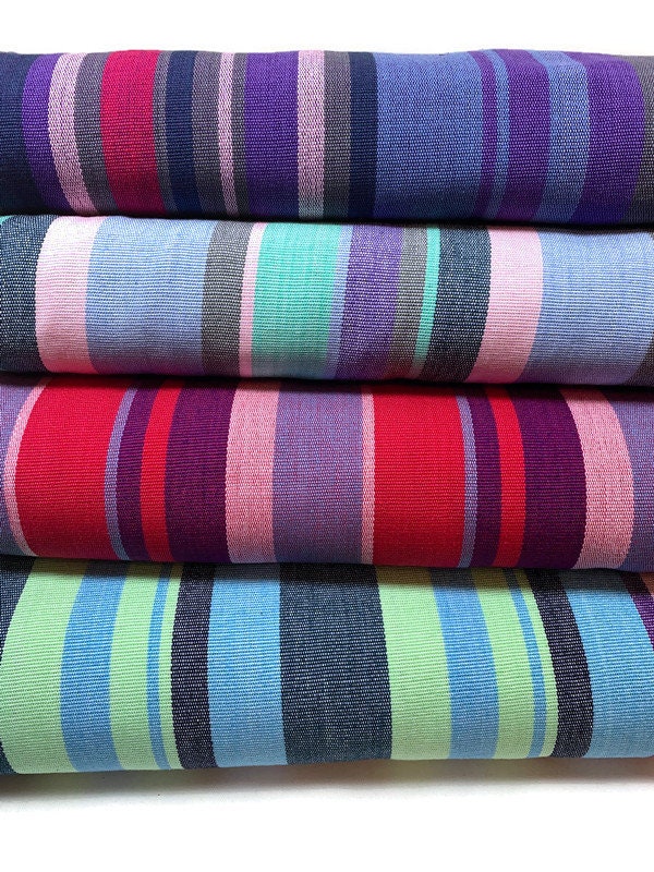 Guatemalan Fabric by the YARD. Handwoven Fair Trade Mayan Fabric. Designer Woven Fabric for Home Decor. Green, Pink, Blue, Purple Stripes.