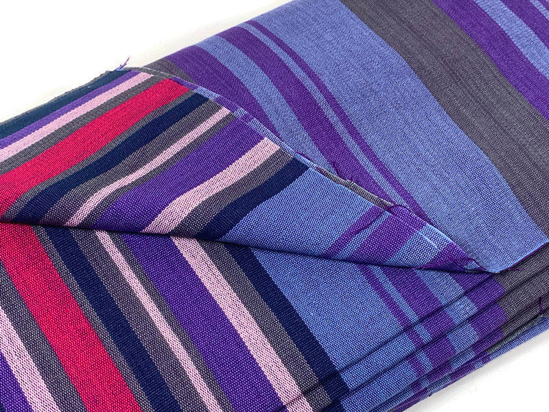 Guatemalan Fabric by the YARD. Handwoven Fair Trade Mayan Fabric. Woven Fabric for Home Decor. Purple & Gray with Pink Accent Stripes.