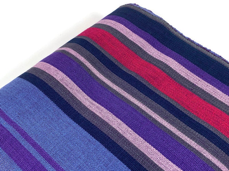 Guatemalan Fabric by the YARD. Handwoven Fair Trade Mayan Fabric. Woven Fabric for Home Decor. Purple & Gray with Pink Accent Stripes.
