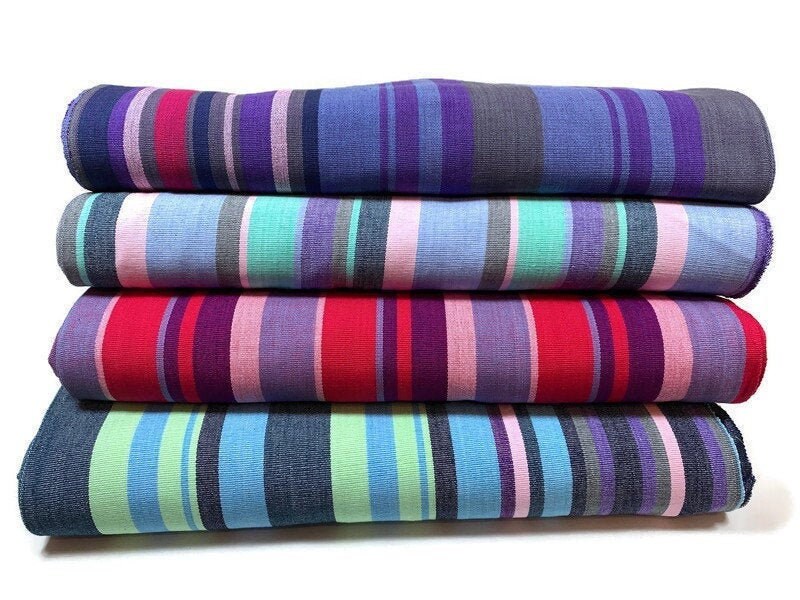 Guatemalan Fabric by the YARD. Handwoven Fair Trade Mayan Fabric. Woven Fabric for Home Decor. Purple & Gray with Pink Accent Stripes.