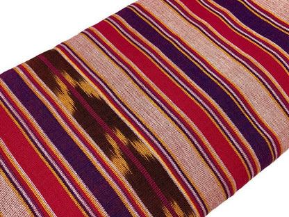 Guatemalan Fabric by the YARD. Handwoven Bright Pink/Purple/Gold/Brown Striped Ikat Mayan Fabric. 100% Cotton for Home Décor, Apparel.