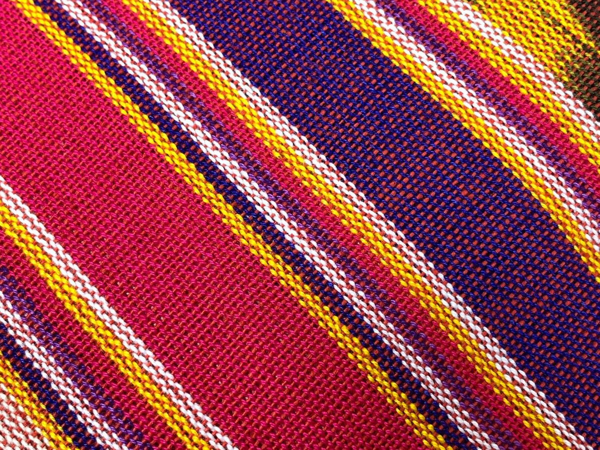 Guatemalan Fabric by the YARD. Handwoven Bright Pink/Purple/Gold/Brown Striped Ikat Mayan Fabric. 100% Cotton for Home Décor, Apparel.