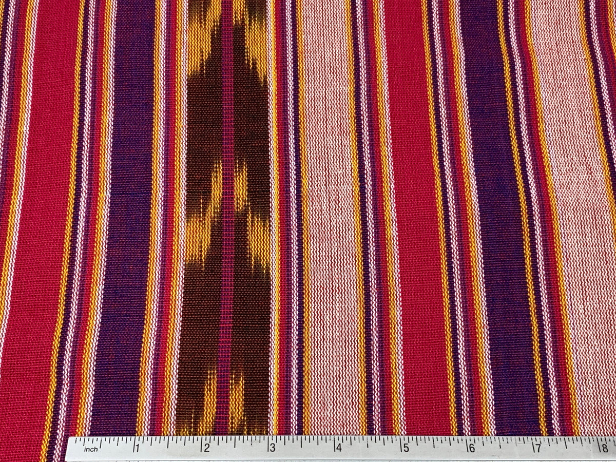 Guatemalan Fabric by the YARD. Handwoven Bright Pink/Purple/Gold/Brown Striped Ikat Mayan Fabric. 100% Cotton for Home Décor, Apparel.