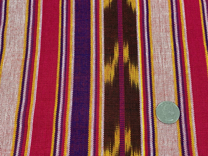 Guatemalan Fabric by the YARD. Handwoven Bright Pink/Purple/Gold/Brown Striped Ikat Mayan Fabric. 100% Cotton for Home Décor, Apparel.