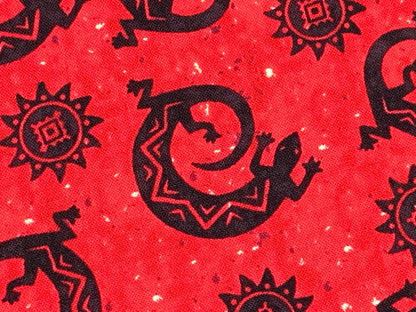 Navajo Lizard Fabric, Cherry Red & Black Geckos, New Mexico Style Cotton