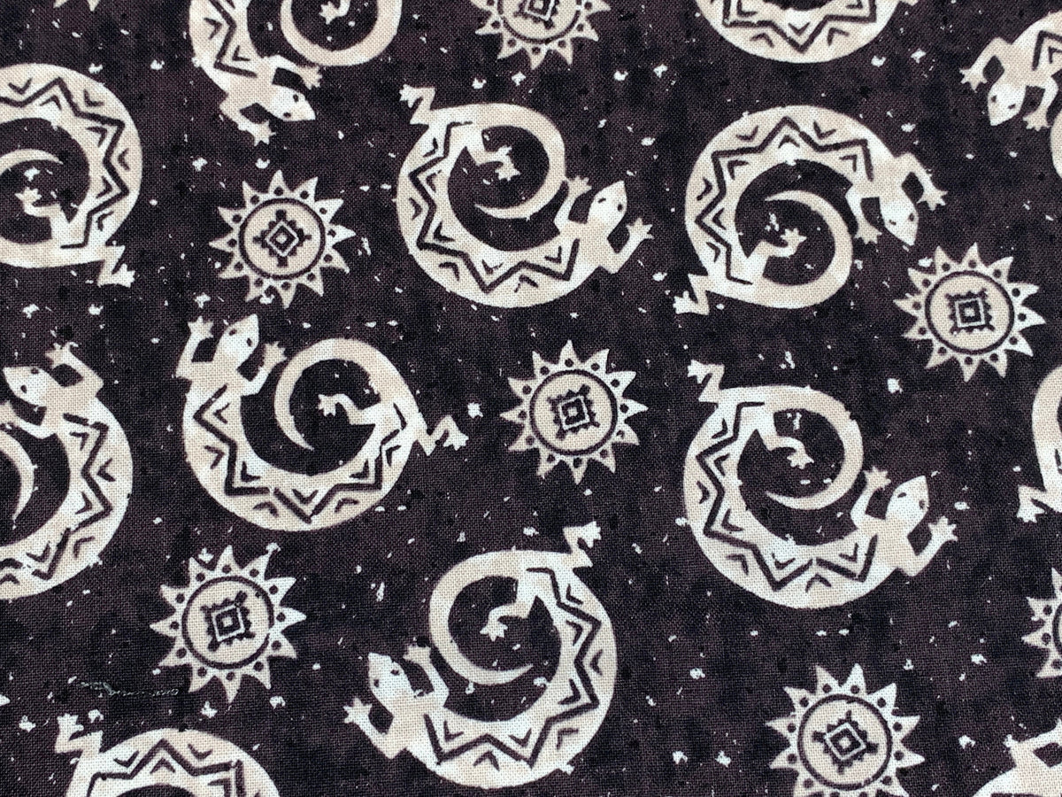 Navajo Lizard Fabric, Black and Cream Southwestern Cotton, Apparel and Decor