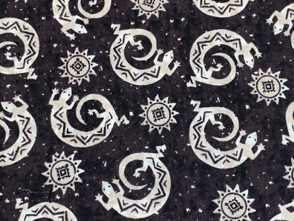 Navajo Lizard Fabric, Black and Cream Southwestern Cotton, Apparel and Decor