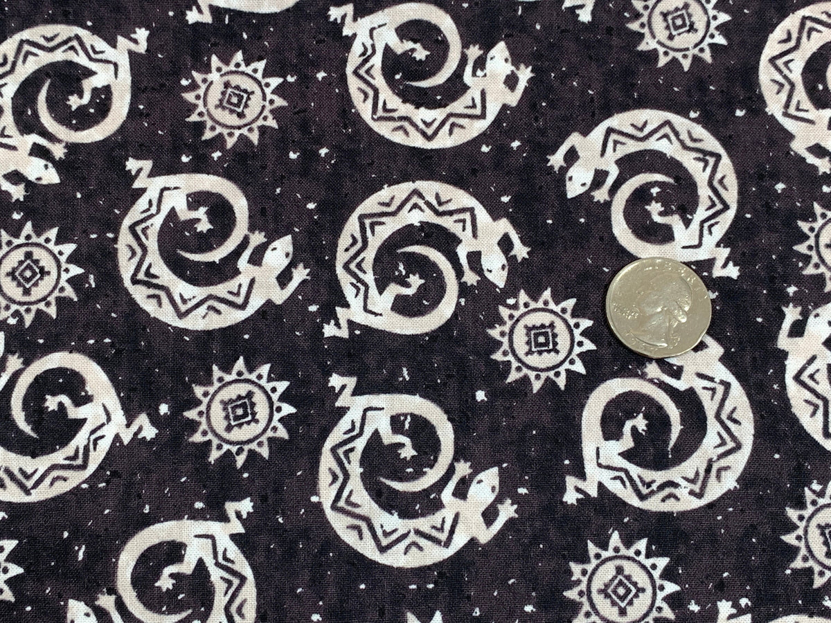 Navajo Lizard Fabric, Black and Cream Southwestern Cotton, Apparel and Decor