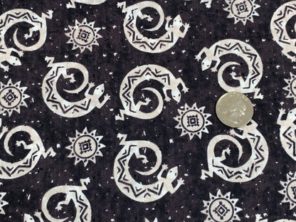 Navajo Lizard Fabric, Black and Cream Southwestern Cotton, Apparel and Decor