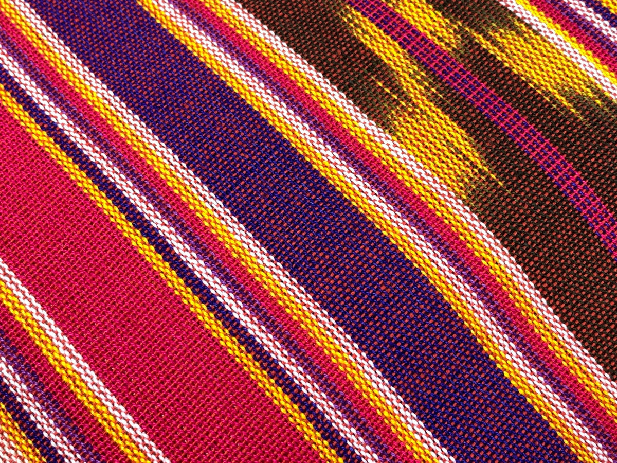 Guatemalan Fabric by the YARD. Handwoven Bright Pink/Purple/Gold/Brown Striped Ikat Mayan Fabric. 100% Cotton for Home Décor, Apparel.