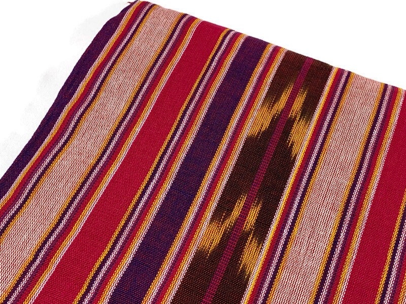 Guatemalan Fabric by the YARD. Handwoven Bright Pink/Purple/Gold/Brown Striped Ikat Mayan Fabric. 100% Cotton for Home Décor, Apparel.