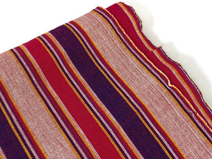 Guatemalan Fabric by the YARD. Handwoven Bright Pink/Purple/Gold/Brown Striped Ikat Mayan Fabric. 100% Cotton for Home Décor, Apparel.