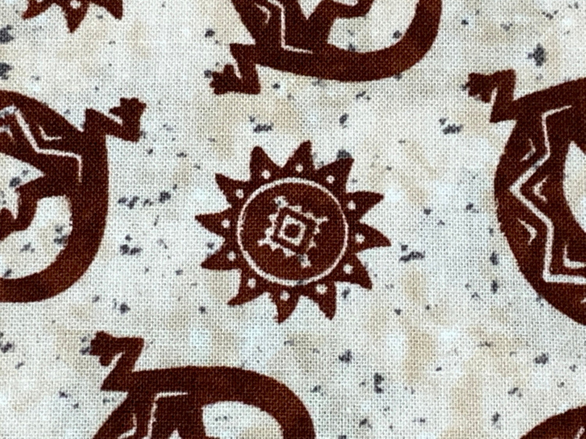 Navajo Lizard Fabric, Coffee Brown Geckos, Southwestern Style Cotton