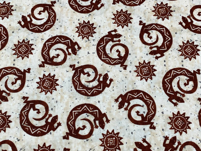 Navajo Lizard Fabric, Coffee Brown Geckos, Southwestern Style Cotton