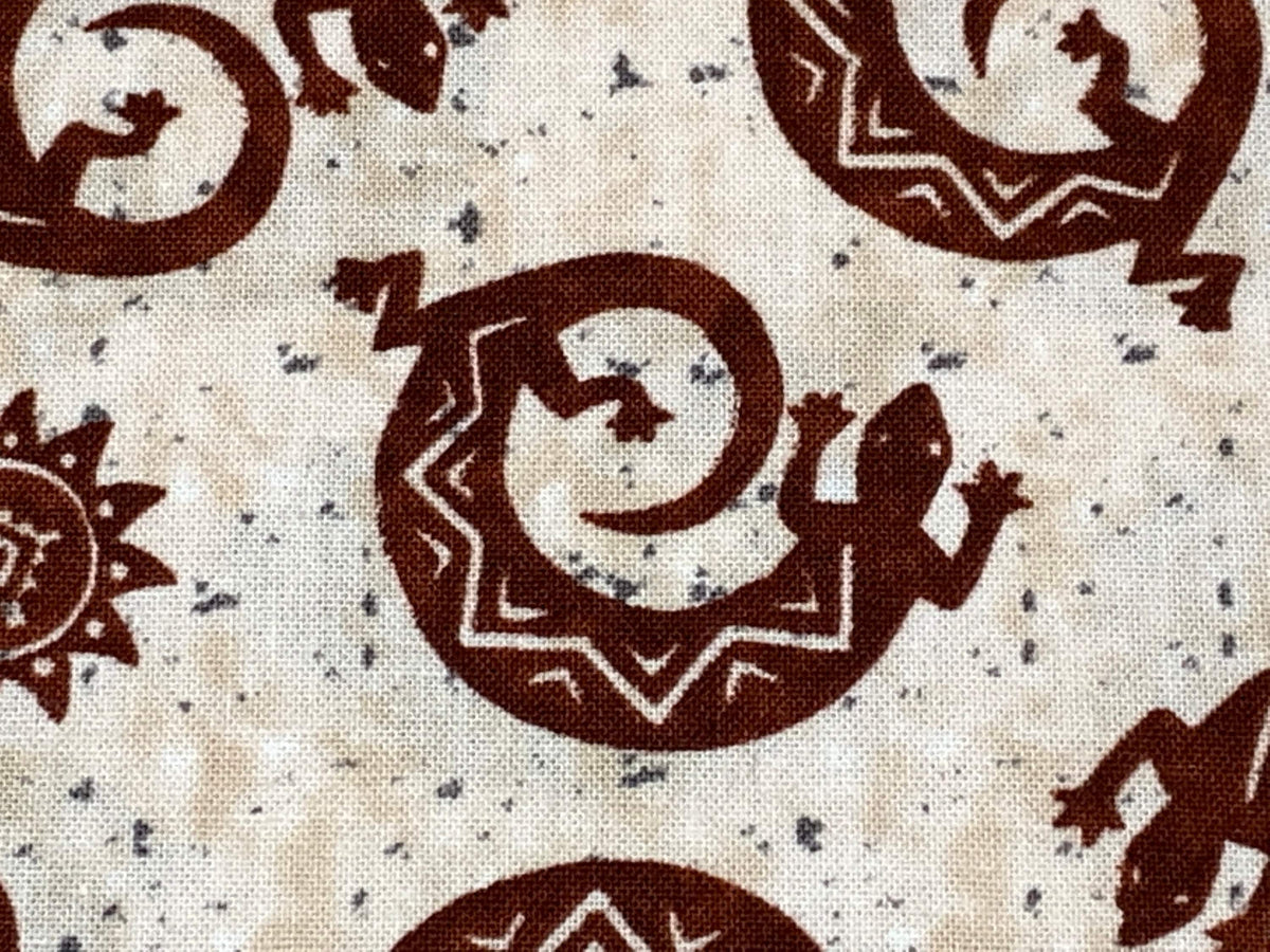 Navajo Lizard Fabric, Coffee Brown Geckos, Southwestern Style Cotton