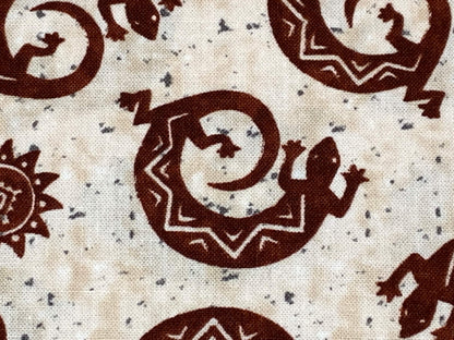 Navajo Lizard Fabric, Coffee Brown Geckos, Southwestern Style Cotton