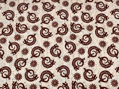 Navajo Lizard Fabric, Coffee Brown Geckos, Southwestern Style Cotton