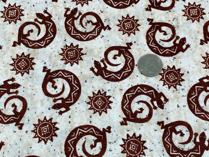 Navajo Lizard Fabric, Coffee Brown Geckos, Southwestern Style Cotton