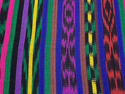 Purple & Primary Color Ikat Striped Guatemalan Fabric by the YARD. Handwoven Fair Trade Mayan Fabric. Ethnic Fabric for Home Décor 36" wide