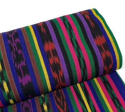 Purple & Primary Color Ikat Striped Guatemalan Fabric by the YARD. Handwoven Fair Trade Mayan Fabric. Ethnic Fabric for Home Décor 36" wide