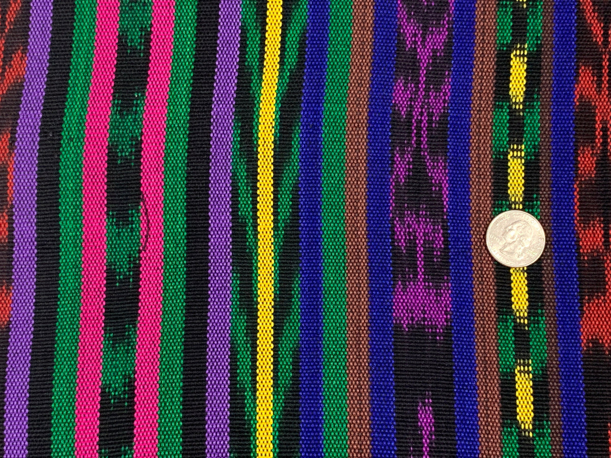 Purple & Primary Color Ikat Striped Guatemalan Fabric by the YARD. Handwoven Fair Trade Mayan Fabric. Ethnic Fabric for Home Décor 36" wide