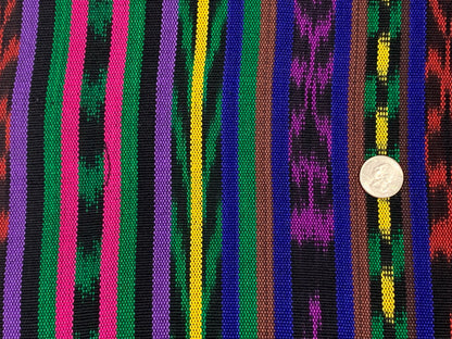 Purple & Primary Color Ikat Striped Guatemalan Fabric by the YARD. Handwoven Fair Trade Mayan Fabric. Ethnic Fabric for Home Décor 36" wide