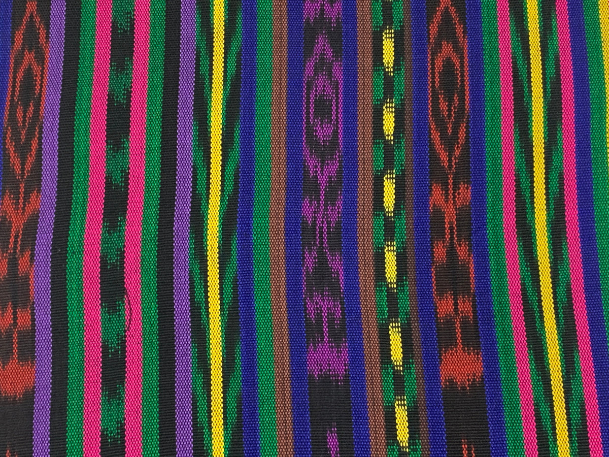 Purple & Primary Color Ikat Striped Guatemalan Fabric by the YARD. Handwoven Fair Trade Mayan Fabric. Ethnic Fabric for Home Décor 36" wide