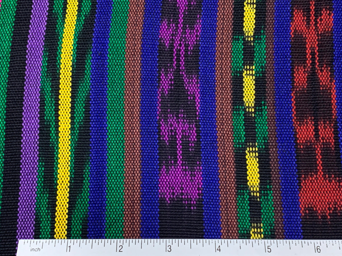 Purple & Primary Color Ikat Striped Guatemalan Fabric by the YARD. Handwoven Fair Trade Mayan Fabric. Ethnic Fabric for Home Décor 36" wide