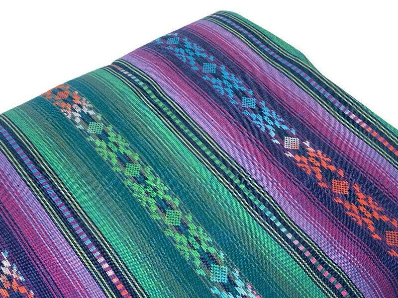 Purple & Green Southwest Style Stripes. Woven Home Décor Fabric by the Yard. 100% Dobby Cotton One Side Finished. For Home Décor, Apparel.