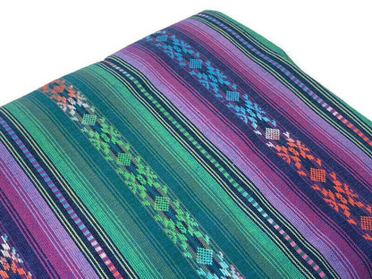 Purple & Green Southwest Style Stripes. Woven Home Décor Fabric by the Yard. 100% Dobby Cotton One Side Finished. For Home Décor, Apparel.