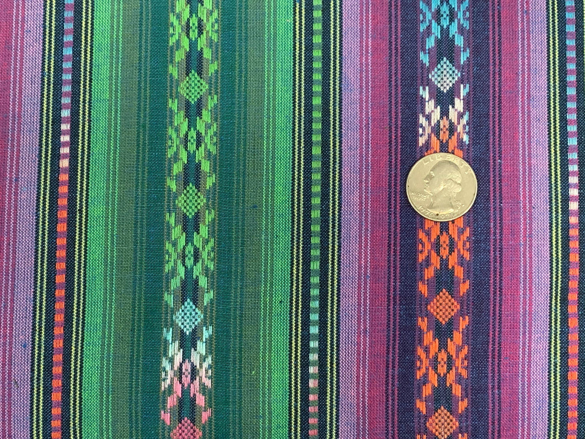Purple & Green Southwest Style Stripes. Woven Home Décor Fabric by the Yard. 100% Dobby Cotton One Side Finished. For Home Décor, Apparel.