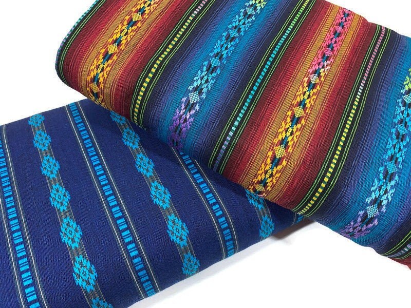 Purple & Green Southwest Style Stripes. Woven Home Décor Fabric by the Yard. 100% Dobby Cotton One Side Finished. For Home Décor, Apparel.