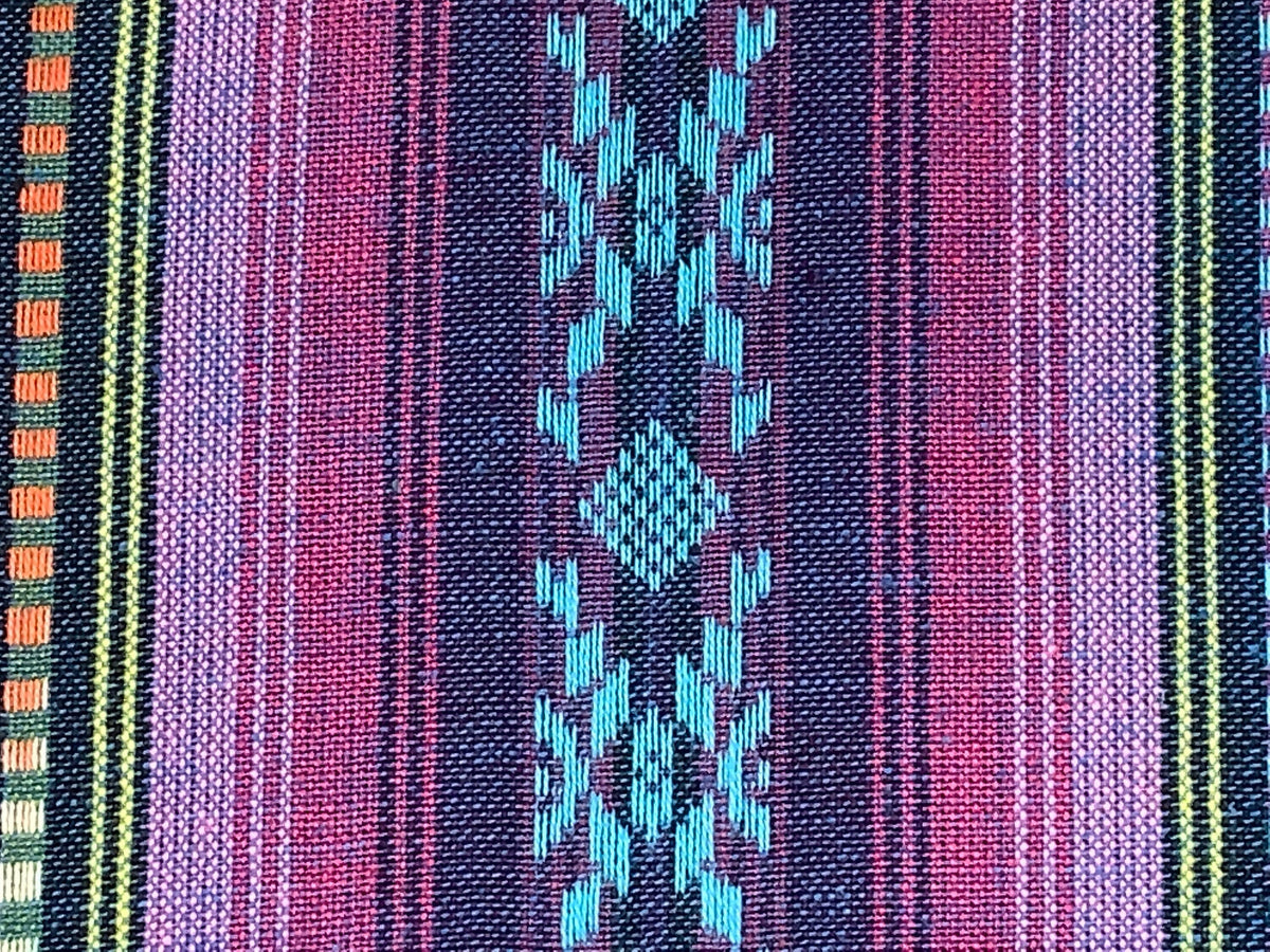 Purple & Green Southwest Style Stripes. Woven Home Décor Fabric by the Yard. 100% Dobby Cotton One Side Finished. For Home Décor, Apparel.
