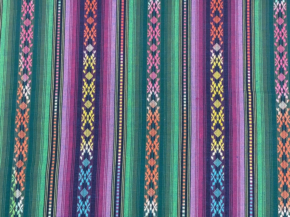 Purple & Green Southwest Style Stripes. Woven Home Décor Fabric by the Yard. 100% Dobby Cotton One Side Finished. For Home Décor, Apparel.