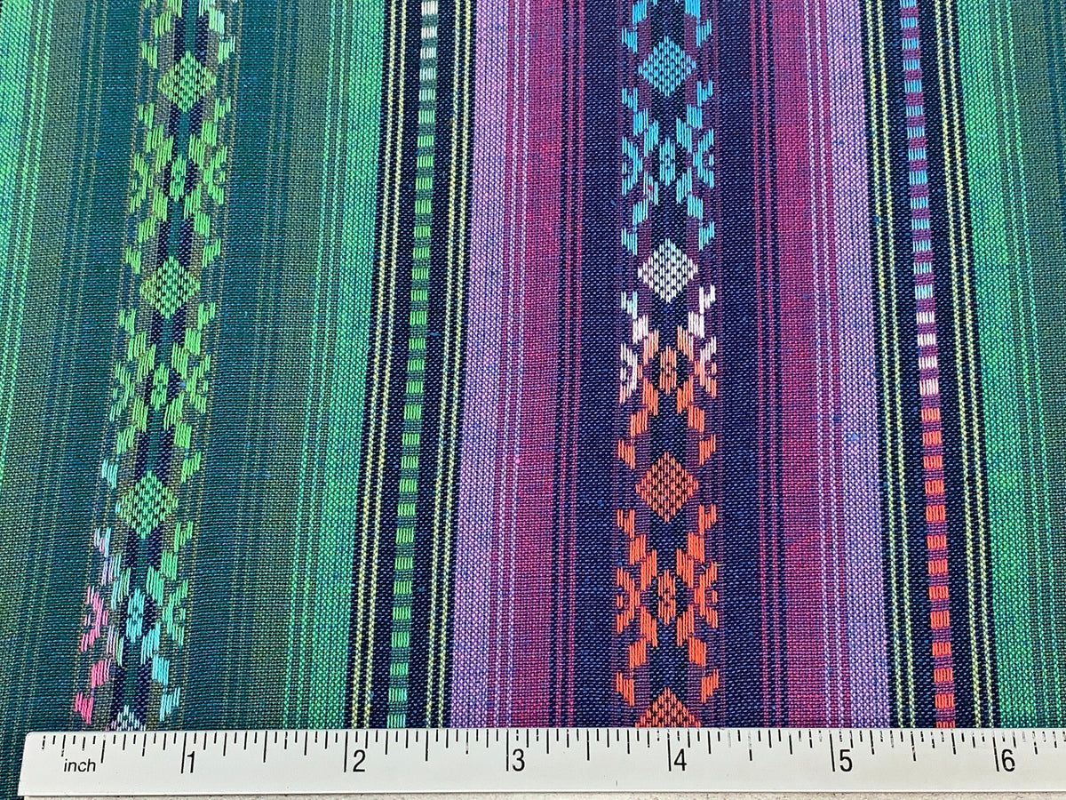 Purple & Green Southwest Style Stripes. Woven Home Décor Fabric by the Yard. 100% Dobby Cotton One Side Finished. For Home Décor, Apparel.