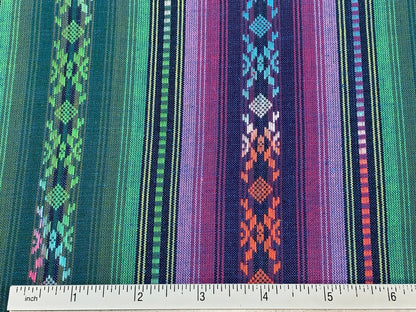 Purple & Green Southwest Style Stripes. Woven Home Décor Fabric by the Yard. 100% Dobby Cotton One Side Finished. For Home Décor, Apparel.