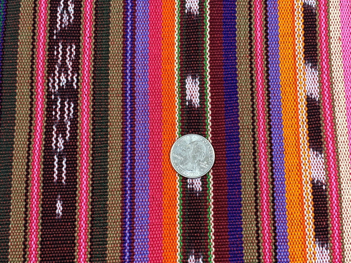 Southwest Style Sunset Shades Ikat Striped Guatemalan Fabric by the YARD. Handwoven Fair Trade Mayan. Medium Weight for Home Décor 36" wide.