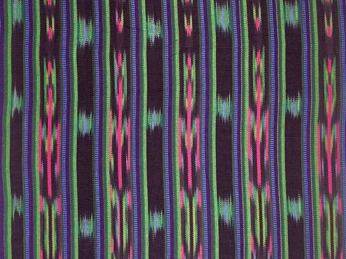 Black & Teal Ikat Striped Guatemalan Fabric by the YARD. Blue/Green/Pink/Purple Handwoven Mayan Fabric. Light Weight Home Décor 36" wide.