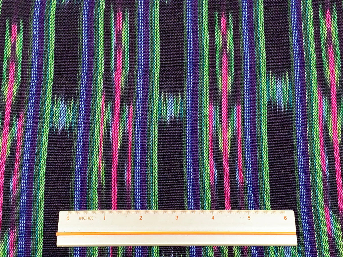 Black & Teal Ikat Striped Guatemalan Fabric by the YARD. Blue/Green/Pink/Purple Handwoven Mayan Fabric. Light Weight Home Décor 36" wide.