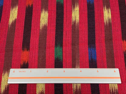Bright Cherry Red Ikat Striped Guatemalan Fabric by the YARD. Primary Color Handwoven Mayan Light Weight Textile for Home Décor 36" wide.