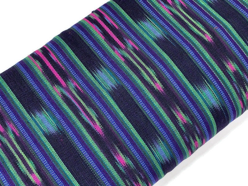 Black & Teal Ikat Striped Guatemalan Fabric by the YARD. Blue/Green/Pink/Purple Handwoven Mayan Fabric. Light Weight Home Décor 36" wide.