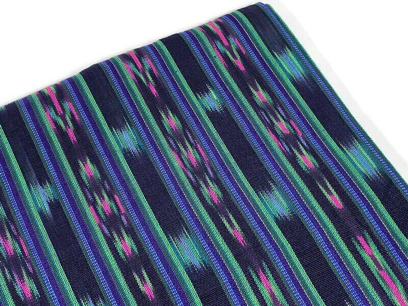 Black & Teal Ikat Striped Guatemalan Fabric by the YARD. Blue/Green/Pink/Purple Handwoven Mayan Fabric. Light Weight Home Décor 36" wide.