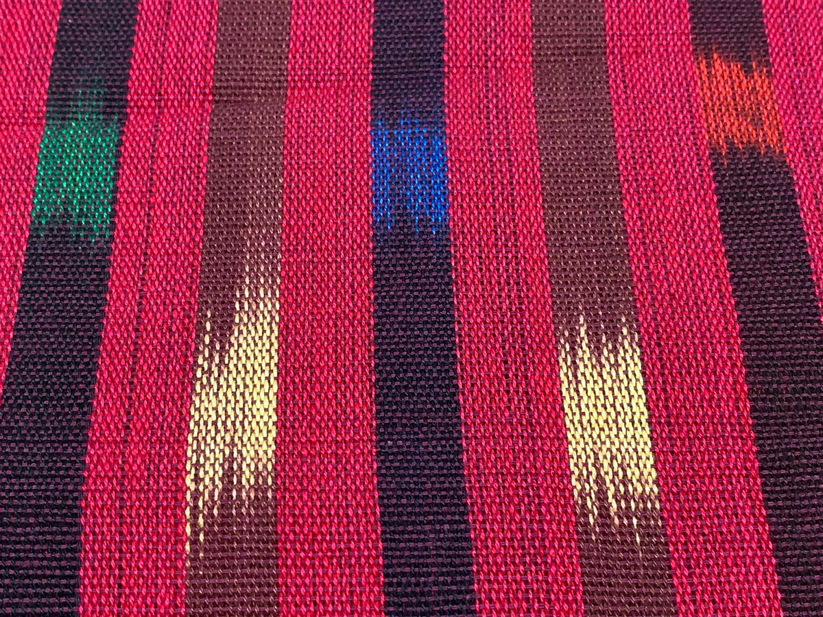 Bright Cherry Red Ikat Striped Guatemalan Fabric by the YARD. Primary Color Handwoven Mayan Light Weight Textile for Home Décor 36" wide.