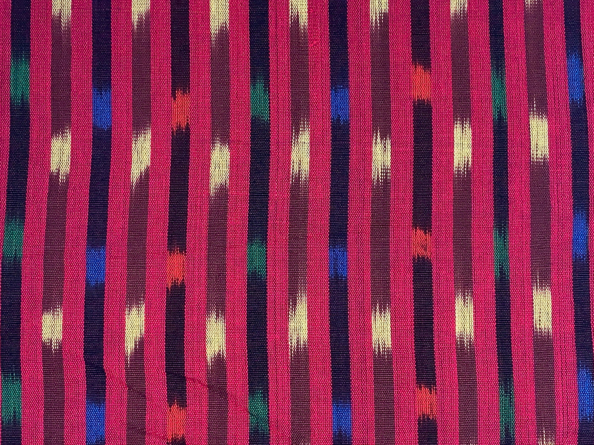 Bright Cherry Red Ikat Striped Guatemalan Fabric by the YARD. Primary Color Handwoven Mayan Light Weight Textile for Home Décor 36" wide.