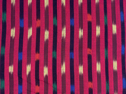 Bright Cherry Red Ikat Striped Guatemalan Fabric by the YARD. Primary Color Handwoven Mayan Light Weight Textile for Home Décor 36" wide.